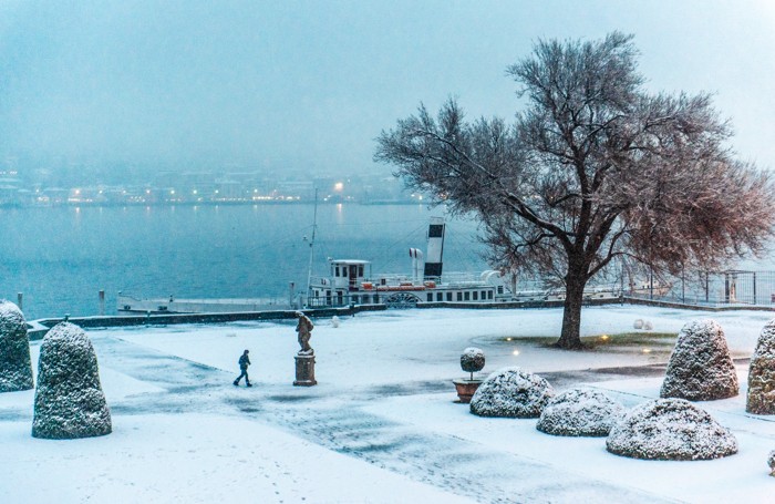 Como il parco di villa Olmo innevato, neve, nevicata