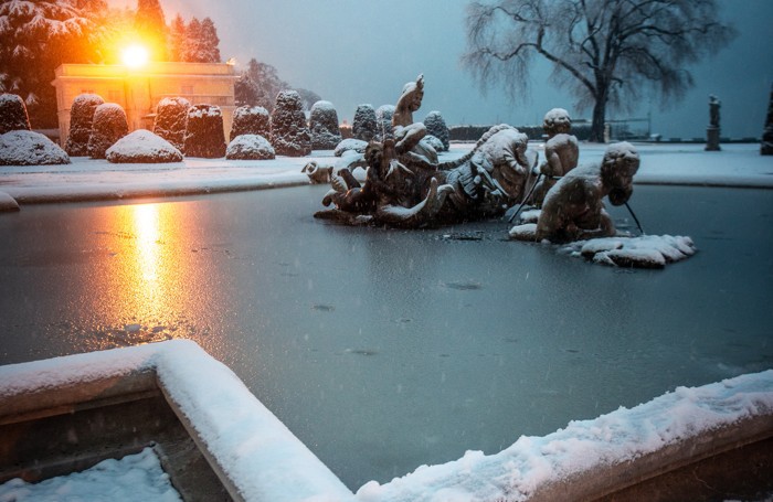 Como il parco di villa Olmo innevato, neve, nevicata