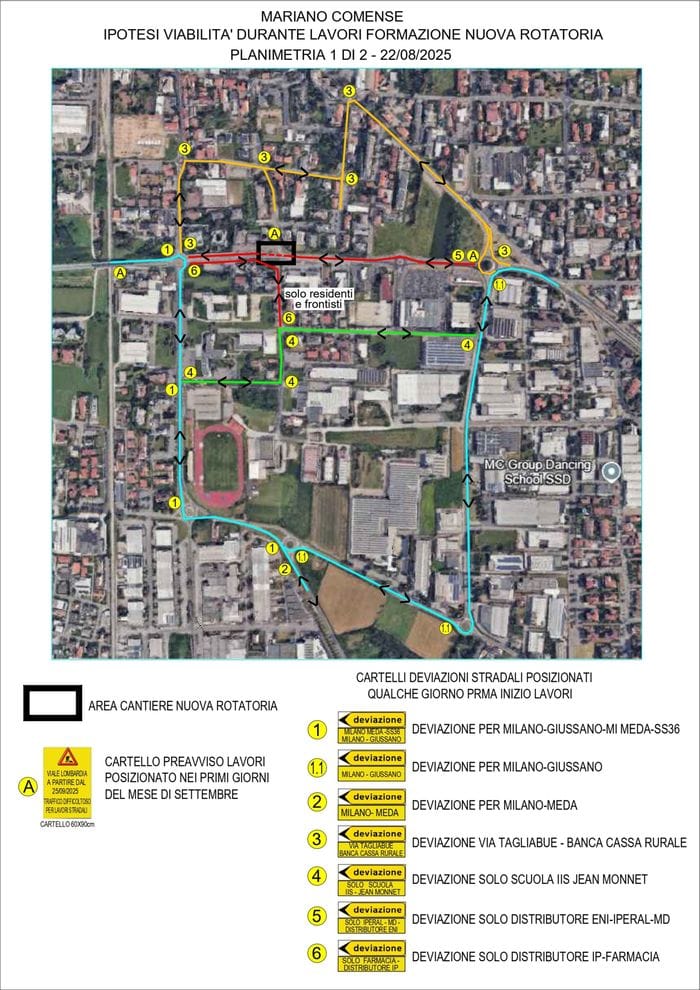 Mariano, la viabilità suggerita dal Comune per ovviare alla chiusura di viale Lombardia nel tratto compreso tra via Santa Caterina e via Don Sturzo