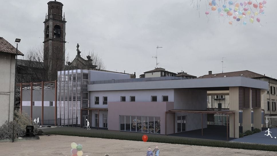 Il rendering mostra come sarà il nuovo oratorio di Olgiate Comasco