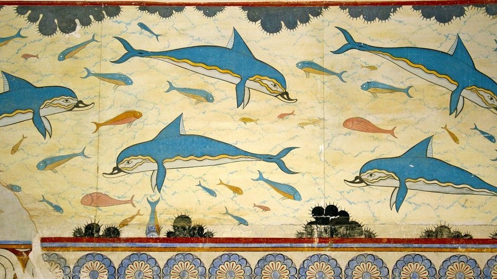 Il “Fresco dei delfini” nel bagno della regina, Cnosso, Creta, 1550-1450 a.C.