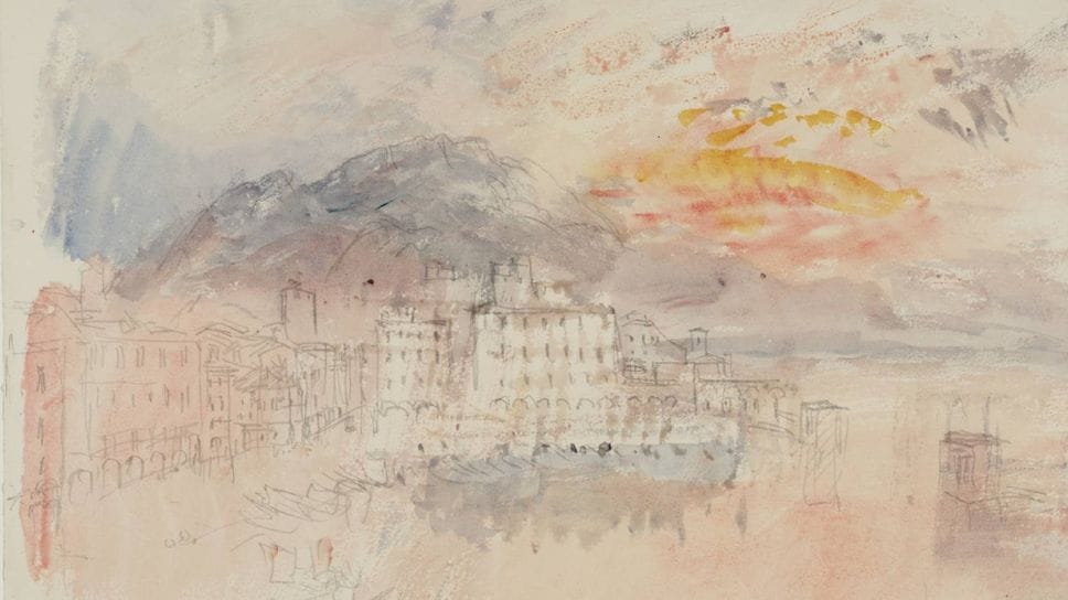 Uno schizzo del 1843 intitolato “Como: sunset” di Joseph Mallord William Turner