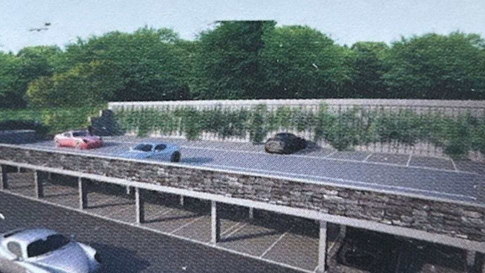 Il rendering del futuro posteggio in programma a Palanzo