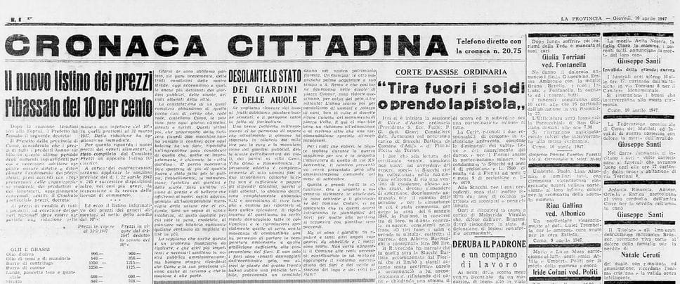 Como, La Provincia 1947 su via XX Settembre