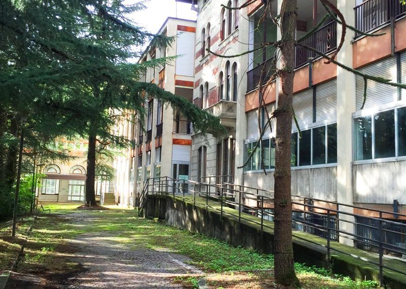 La struttura è enorme e circondata da un parco