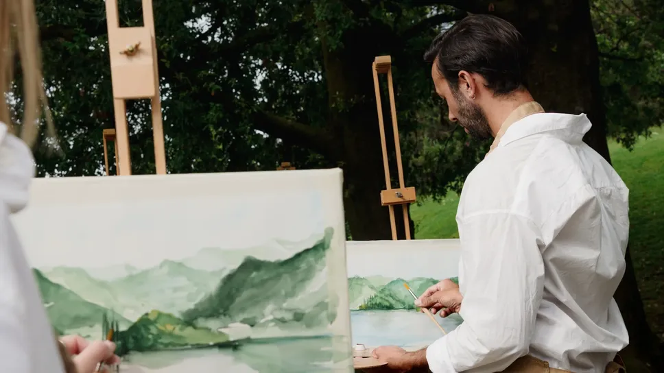 A scuola di pittura nel parco di Villa Melzi A scuola di pittura nel parco di Villa Melzi