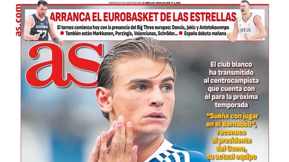 Nico Paz in prima pagina su As Nico Paz in prima pagina su As