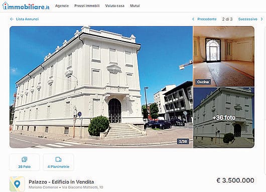 Annuncio per il palazzo delle esposizioni: «Ora è in vendita a tre milioni e mezzo»