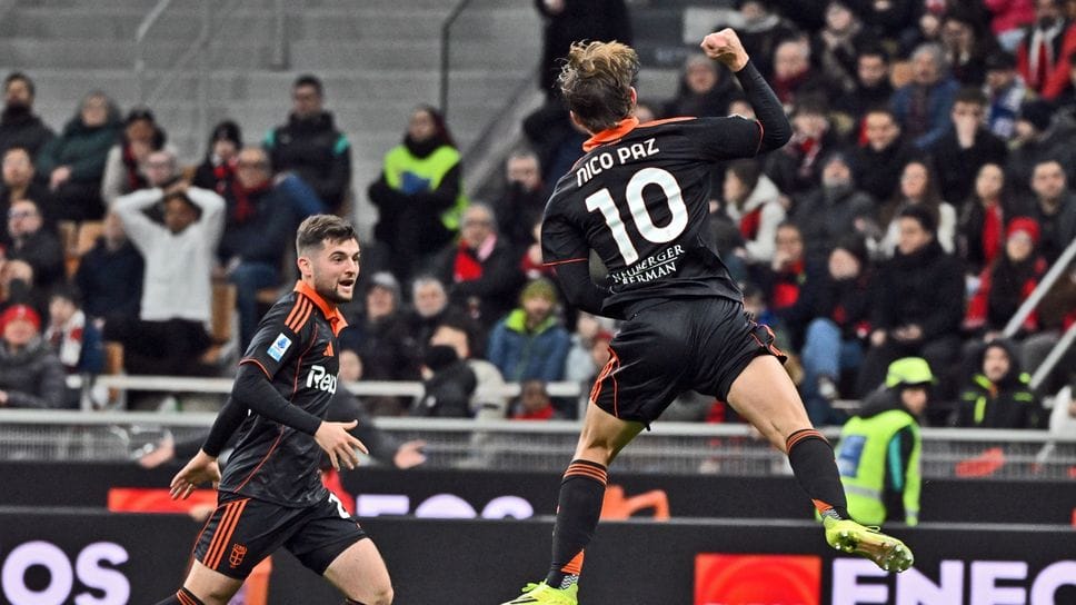 L’esultanza di Nico Paz dopo il gol del vantaggio