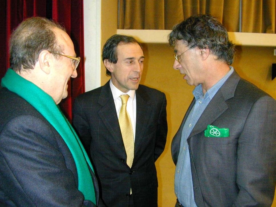 Como manifestazione Lega Nord, Ettore Albertoni assessore regionale, Alberto Botta sindaco e Umberto Bossi segretario Lega