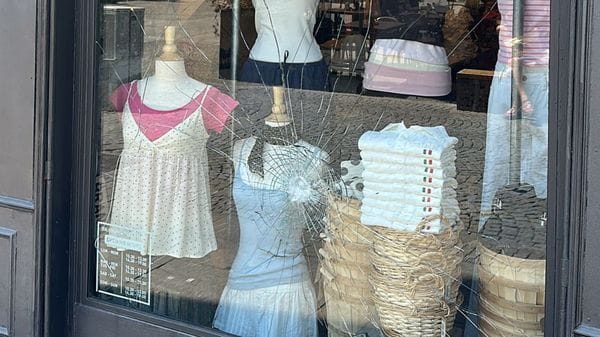 Vetrina danneggiata nella notte in piazza Volta. La titolare: «Serve rispetto»