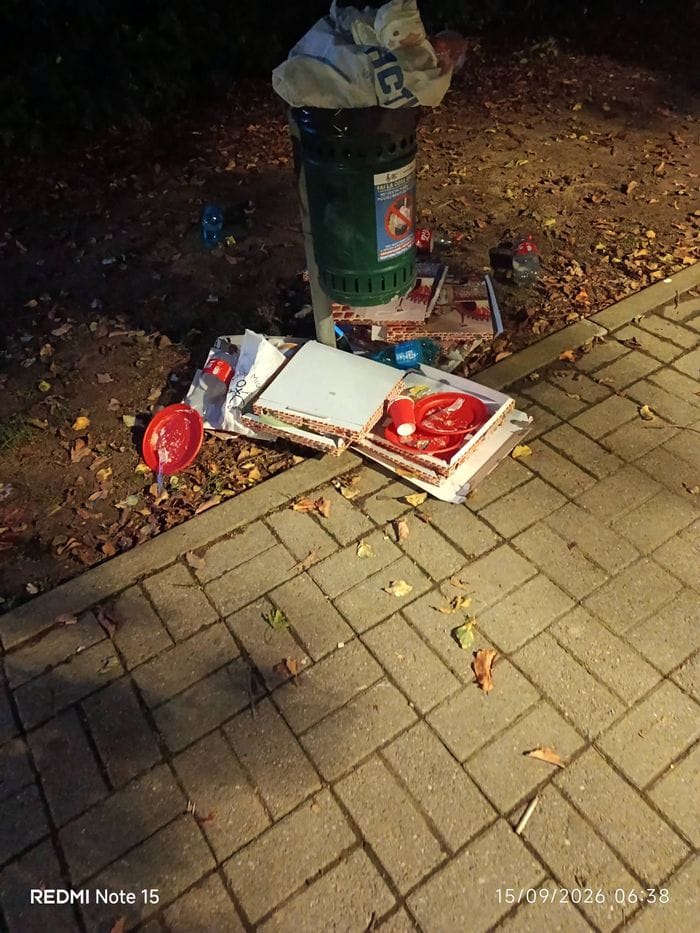 Bottiglie e rifiuti abbandonati al parco dopo la festa. Previste multe più gravi